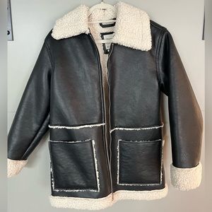 Abercrombie leather jacket with white shearling detail